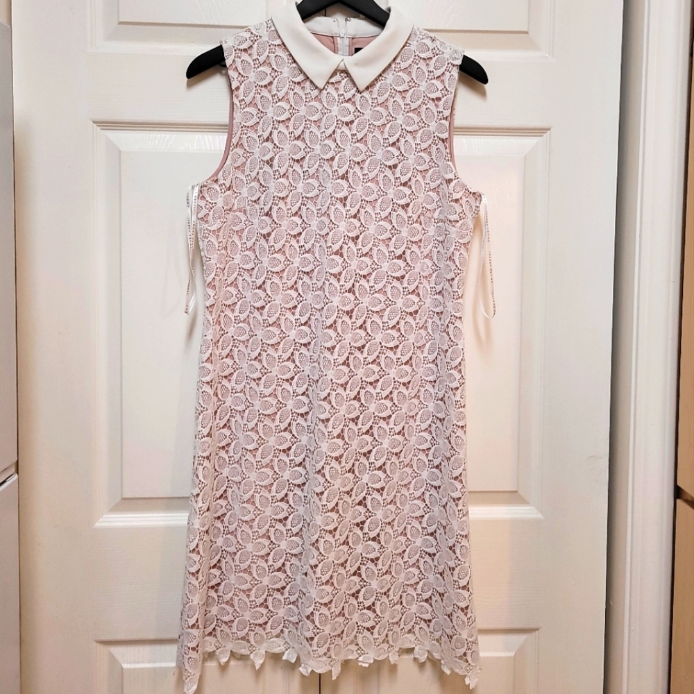 Ivanka Trump cod lace light pink underlay A line body fitting dress.
